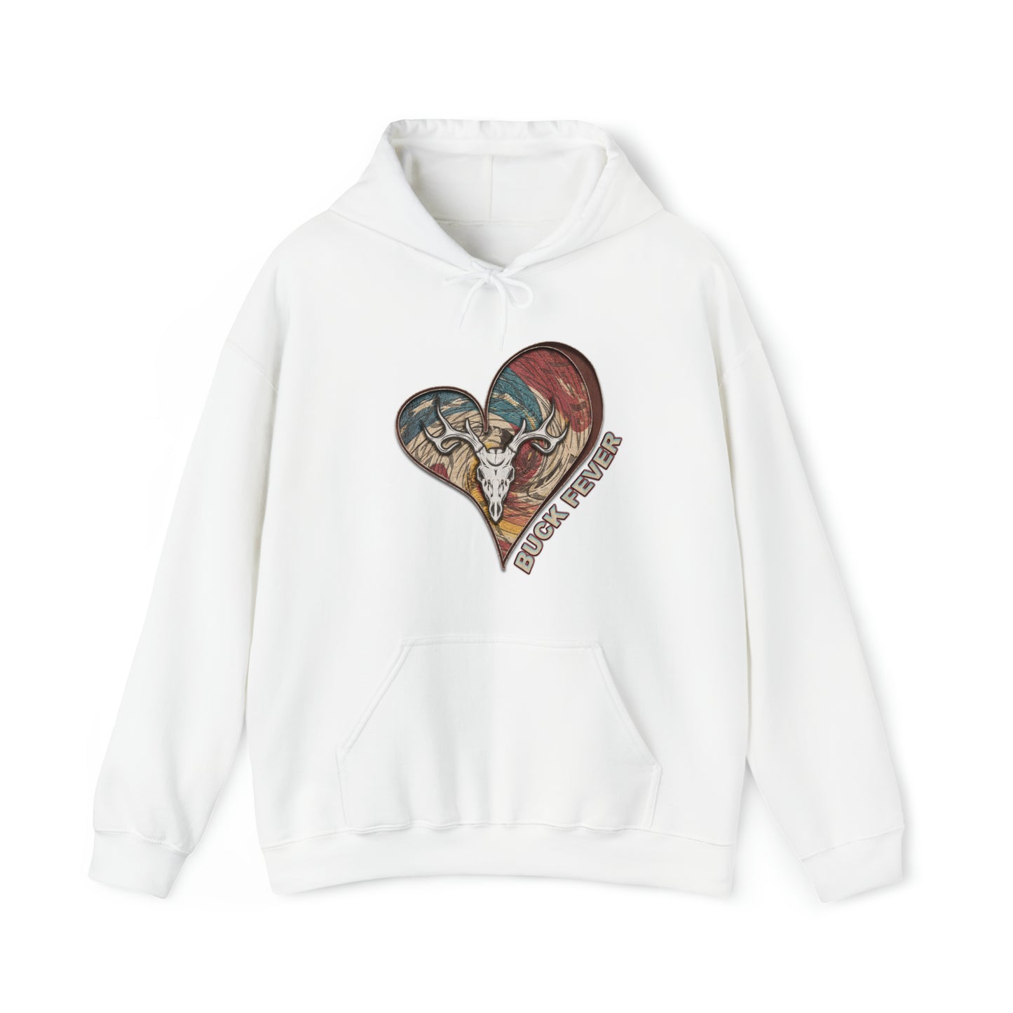 Buck Fever Hoodie" with heart and euro buck design and Buck Fever text