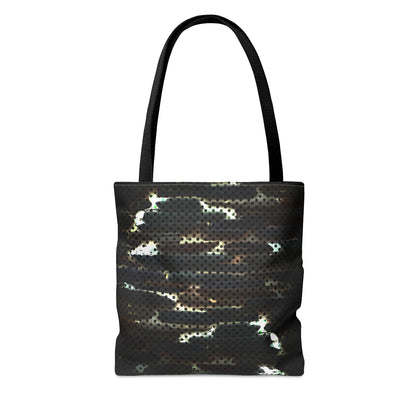 Girls That Hunt Camo Metal Tote Bag - Highlighting gun metal accents and camo print