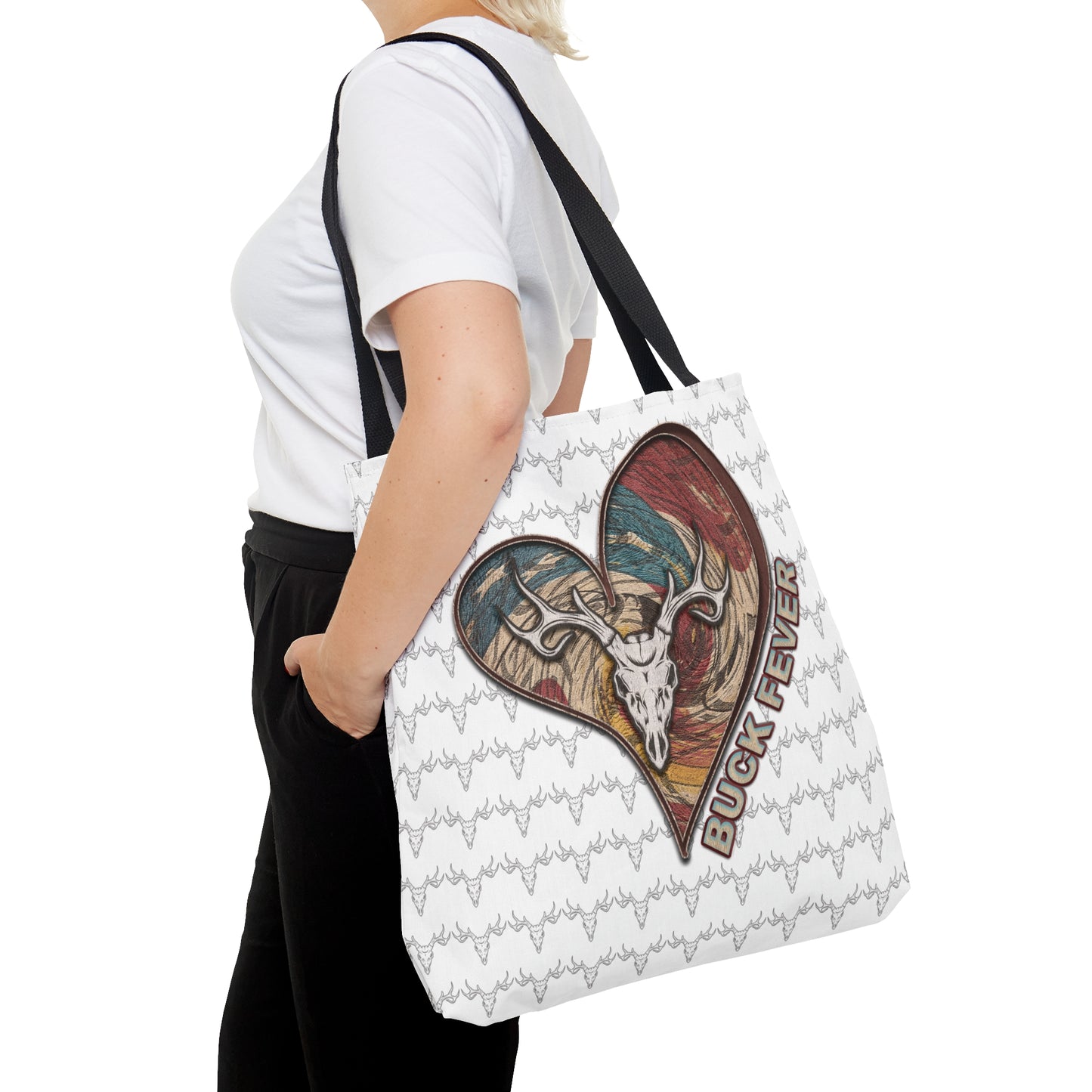 uck Fever Tote Bag" with a heart and euro buck design and Buck Fever text