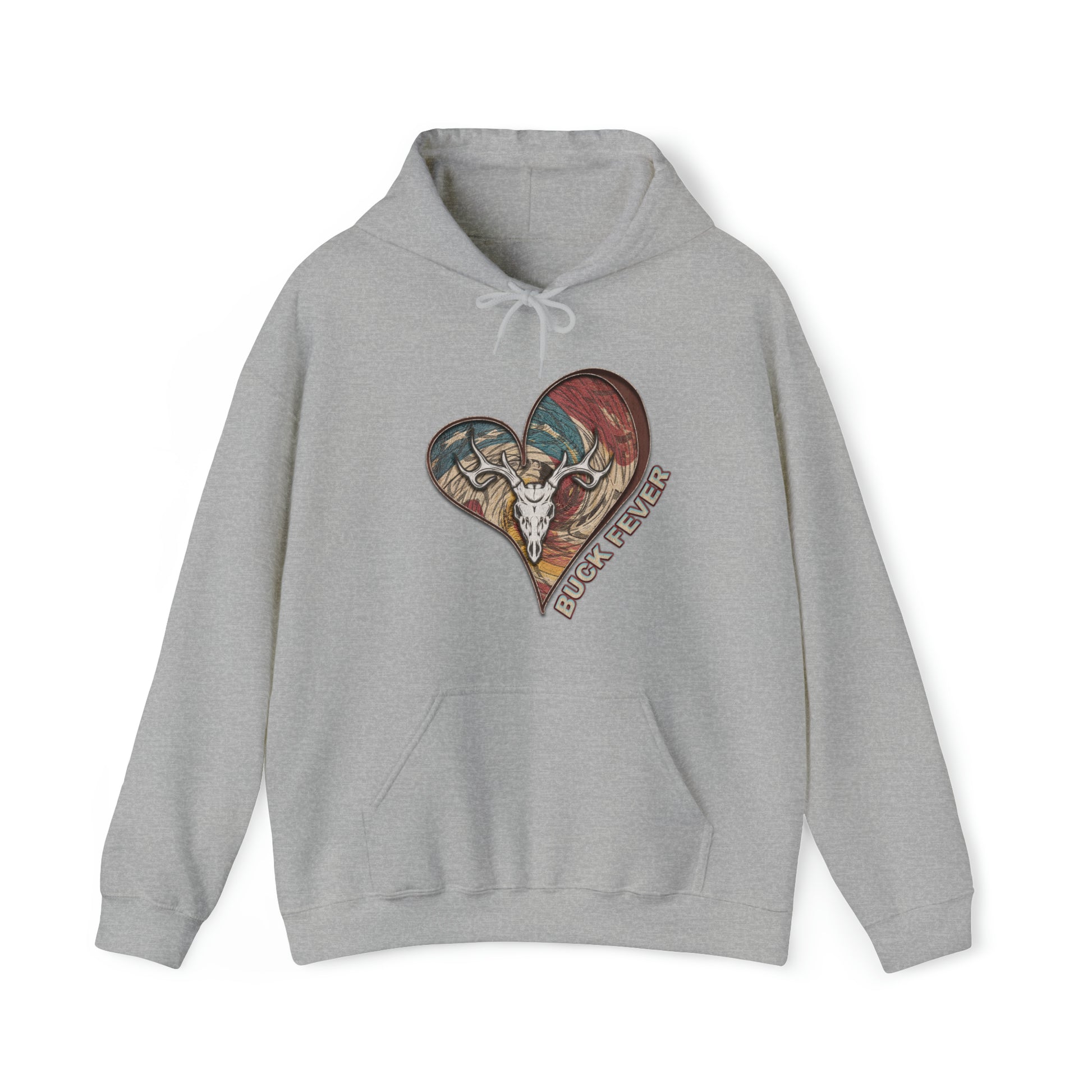 Buck Fever Hoodie" with heart and euro buck design and Buck Fever text