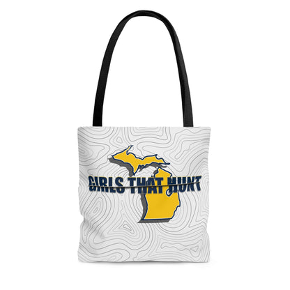 Michigan Girls That Hunt Tote Bag -Showcasing the unique Michigan and hunting inspired design