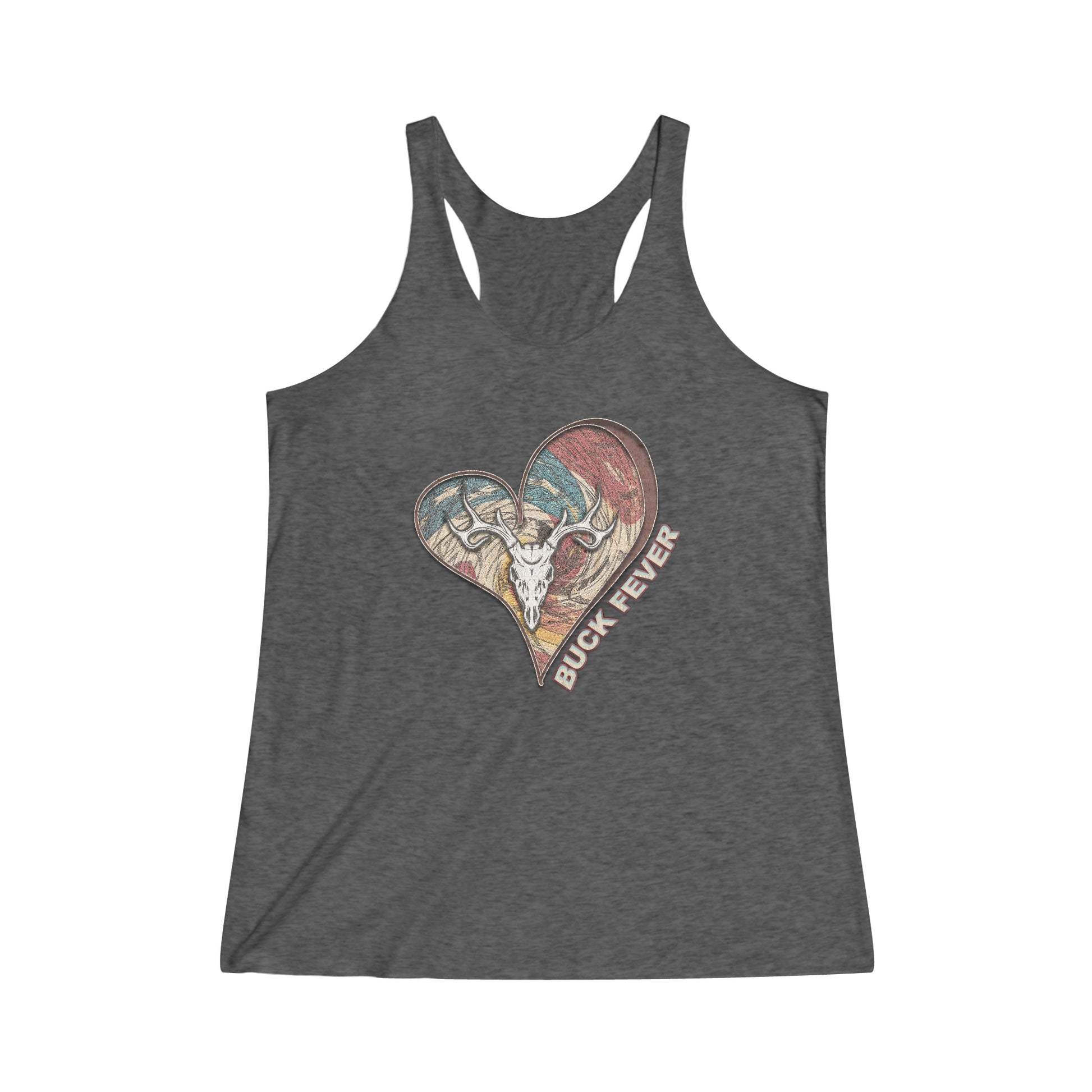 Buck Fever Tank Top" highlighting the heart, euro buck design, and the Buck Fever text