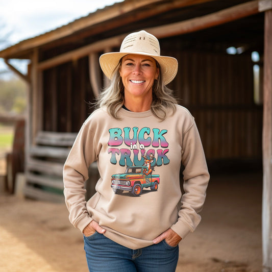 Buck in a Truck Crewneck Sweatshirt