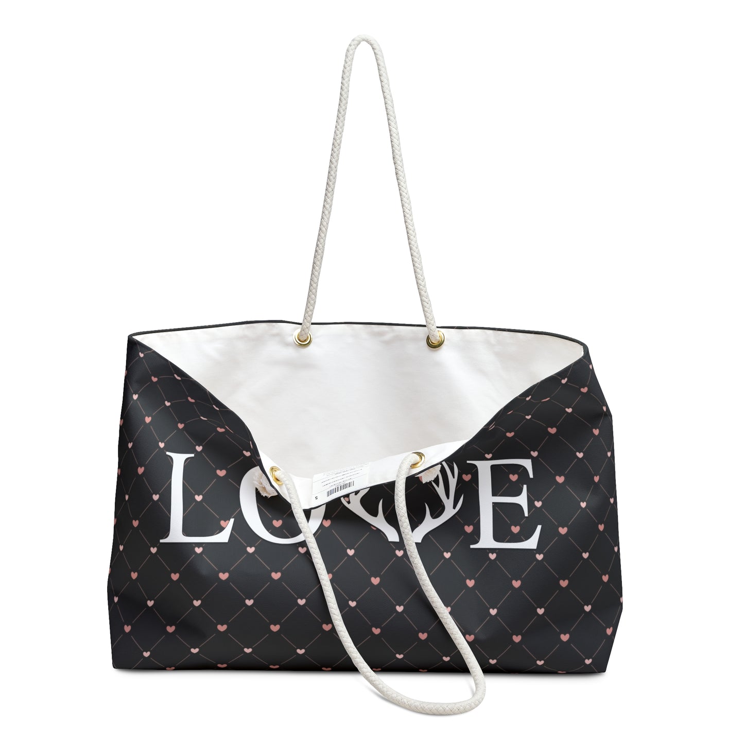 Black bag with Heart-patterned Weekender bag with Love with Antlers design