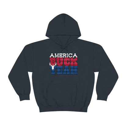 America Buck Yeah Hoodie - Gray - Displaying the proud "America Buck Yeah" slogan in a patriotic design