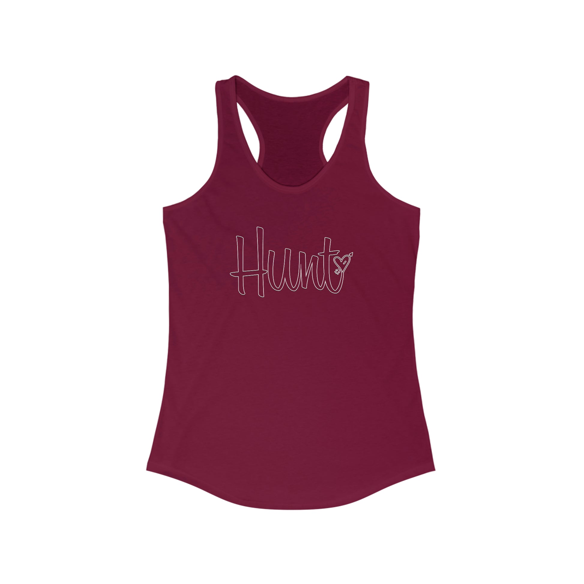 Hunt Love Racerback Tank - red - Displaying the unique 'Hunt' and heart design