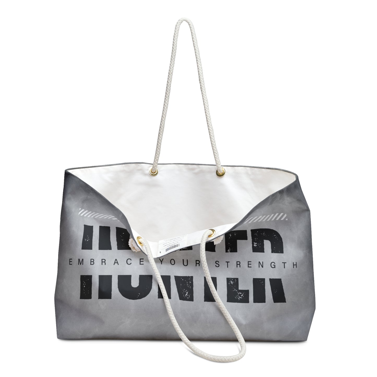 Hunt: Embrace Your Strength" Weekender Bag - Front View - Embodied strength and love for hunting displayed