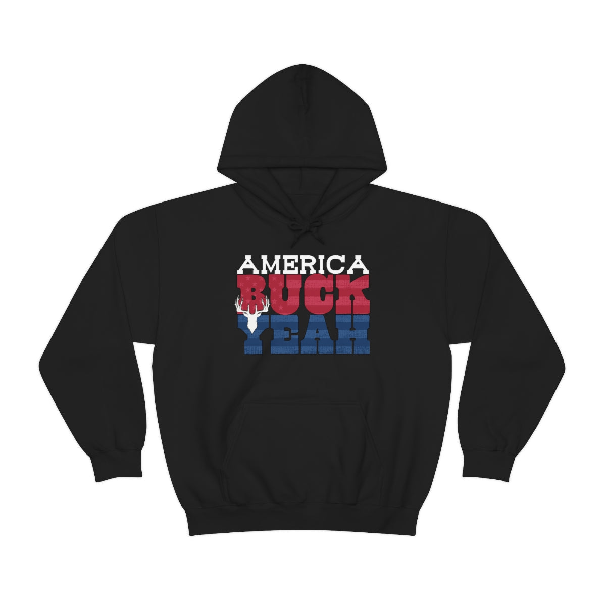 America Buck Yeah Hoodie - Black - Displaying the proud "America Buck Yeah" slogan in a patriotic design