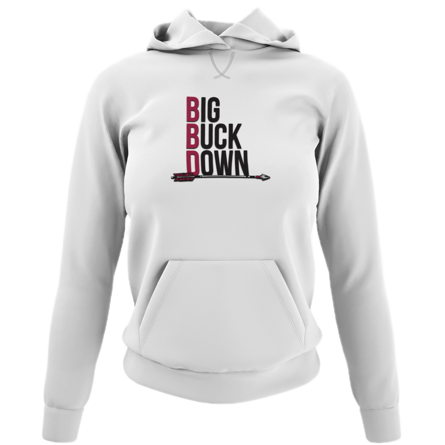 Big Buck Down Hoodie - White - Cozy hoodie featuring "BBD - Big Buck Down" design