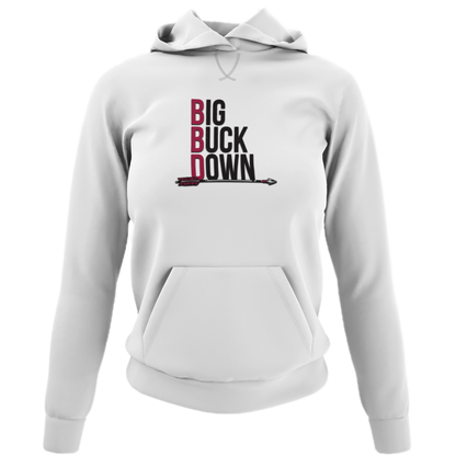 Big Buck Down Hoodie - White - Cozy hoodie featuring "BBD - Big Buck Down" design