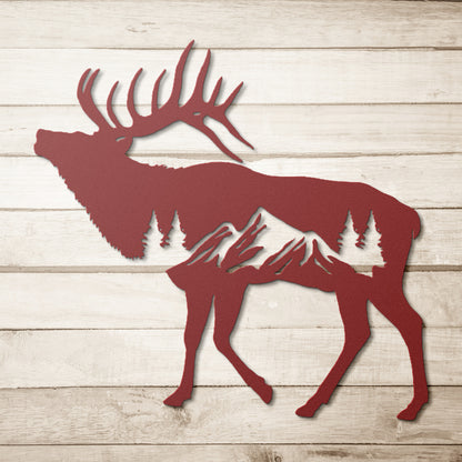 Elk in the Woods Metal Art Sign