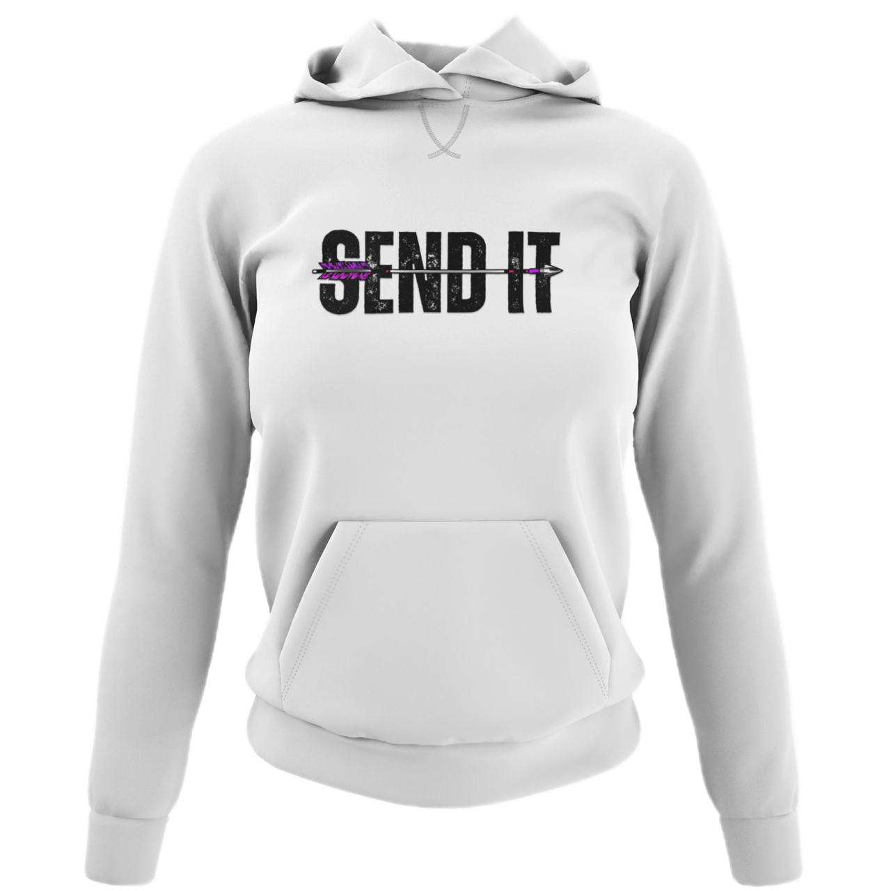 Send It Arrow Hoodie - White - Showcasing the "Send It" text and arrow image