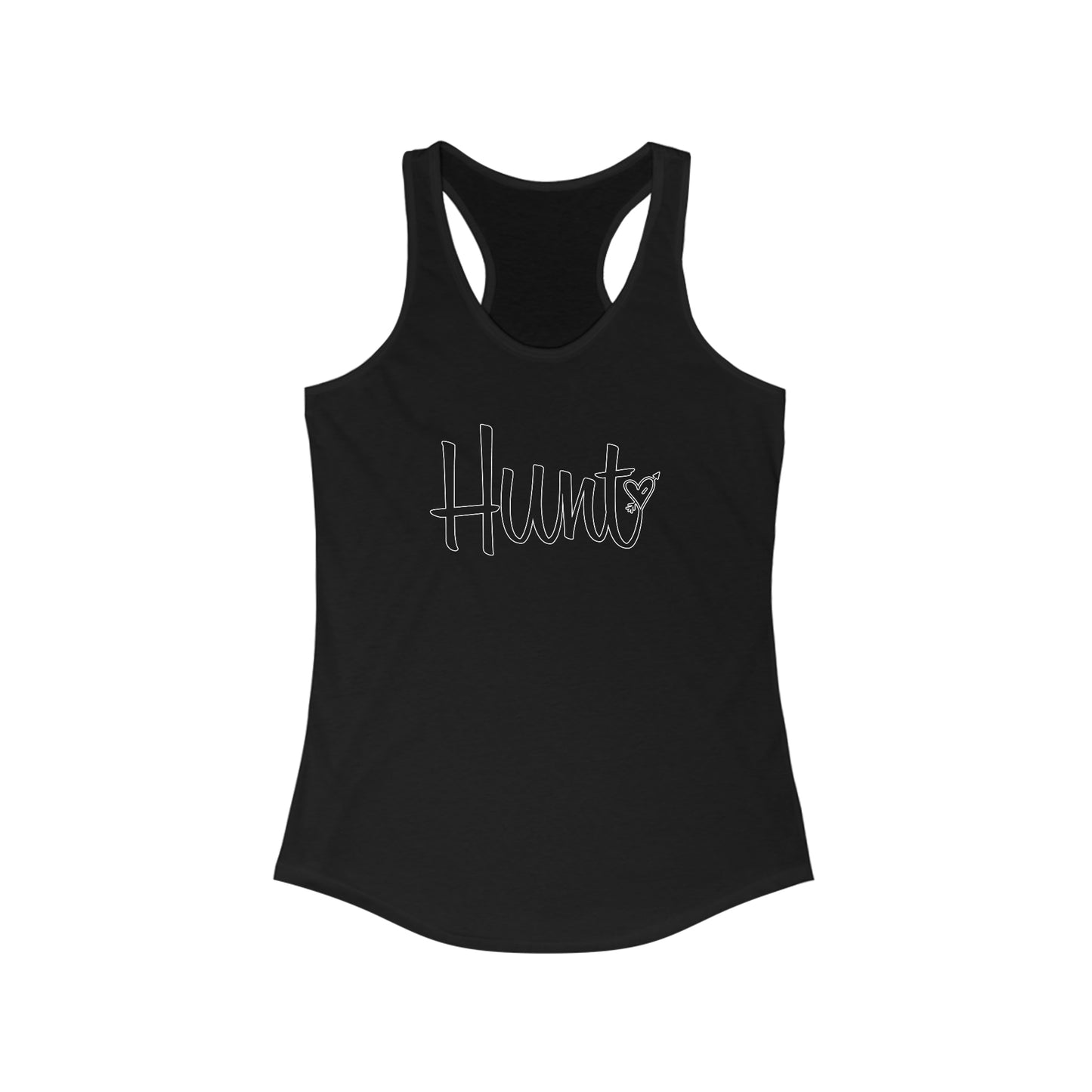 Hunt Love Racerback Tank - Black - Displaying the unique 'Hunt' and heart design