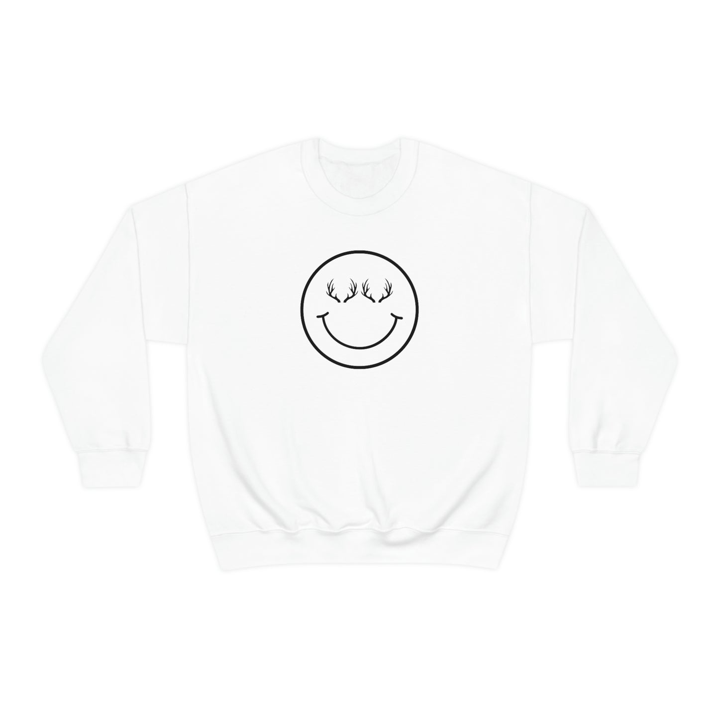 Happy Antlers Crewneck Sweatshirt - White - Showcasing the "Happy Antlers" design