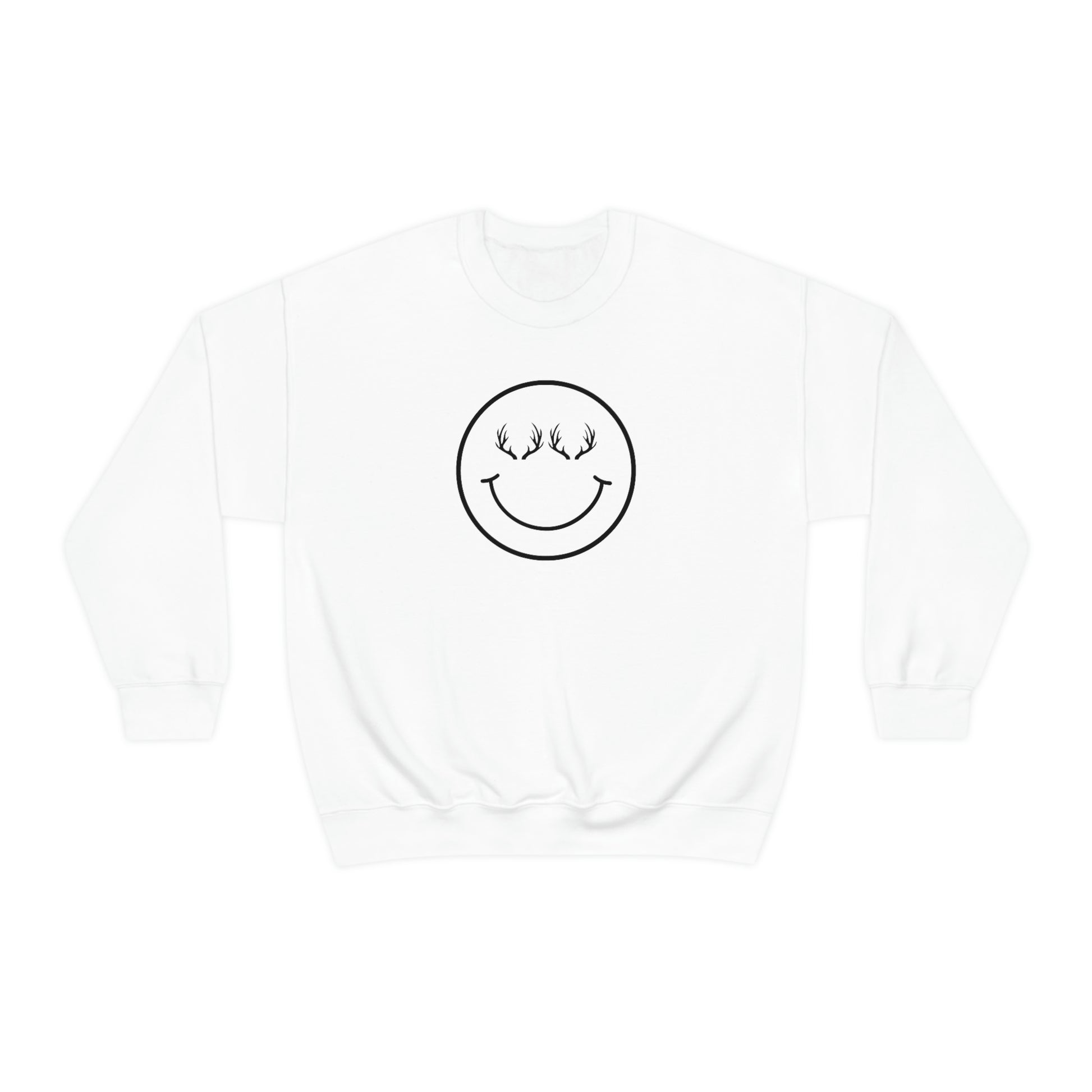 Happy Antlers Crewneck Sweatshirt - White - Showcasing the "Happy Antlers" design