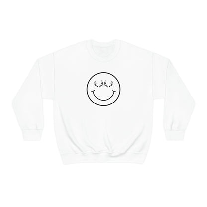 Happy Antlers Crewneck Sweatshirt - White - Showcasing the "Happy Antlers" design