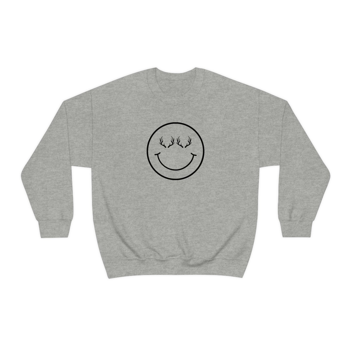 Happy Antlers Crewneck Sweatshirt - Gray - Showcasing the "Happy Antlers" design