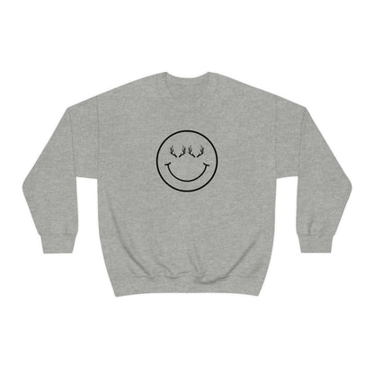 Happy Antlers Crewneck Sweatshirt - Gray - Showcasing the "Happy Antlers" design