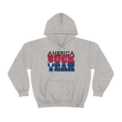 America Buck Yeah Hoodie - Gray - Displaying the proud "America Buck Yeah" slogan in a patriotic design