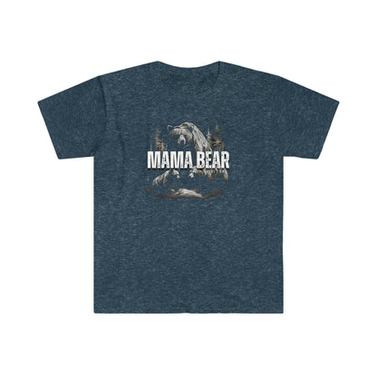 Mama Bear Softstyle T-Shirt: Bold Design for Strong Moms - Heather Blue