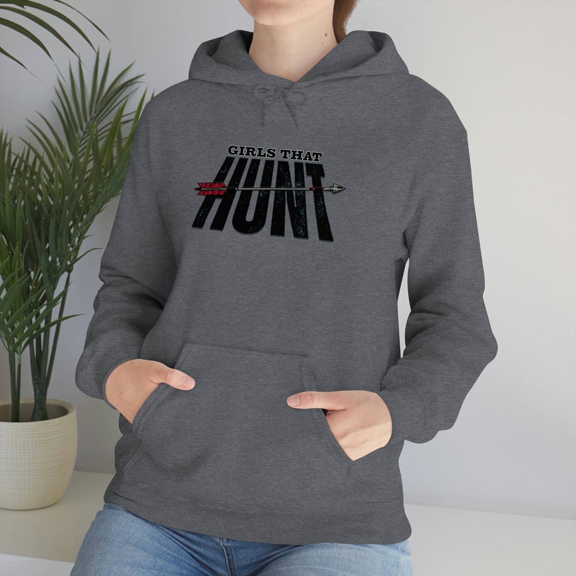 Girls That Hunt Hoodie - Gray - Bowhunting-themed hoodie for women