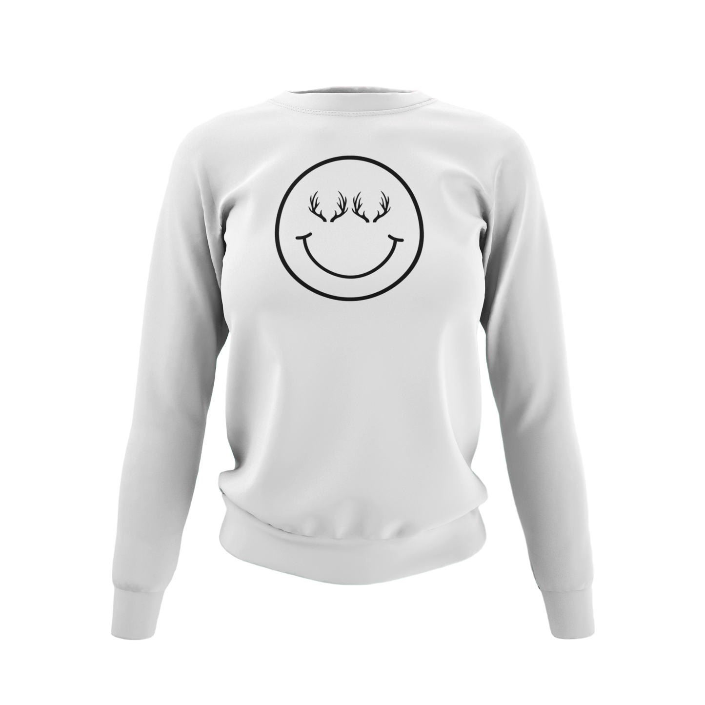 Happy Antlers Crewneck Sweatshirt - White - Showcasing the "Happy Antlers" design