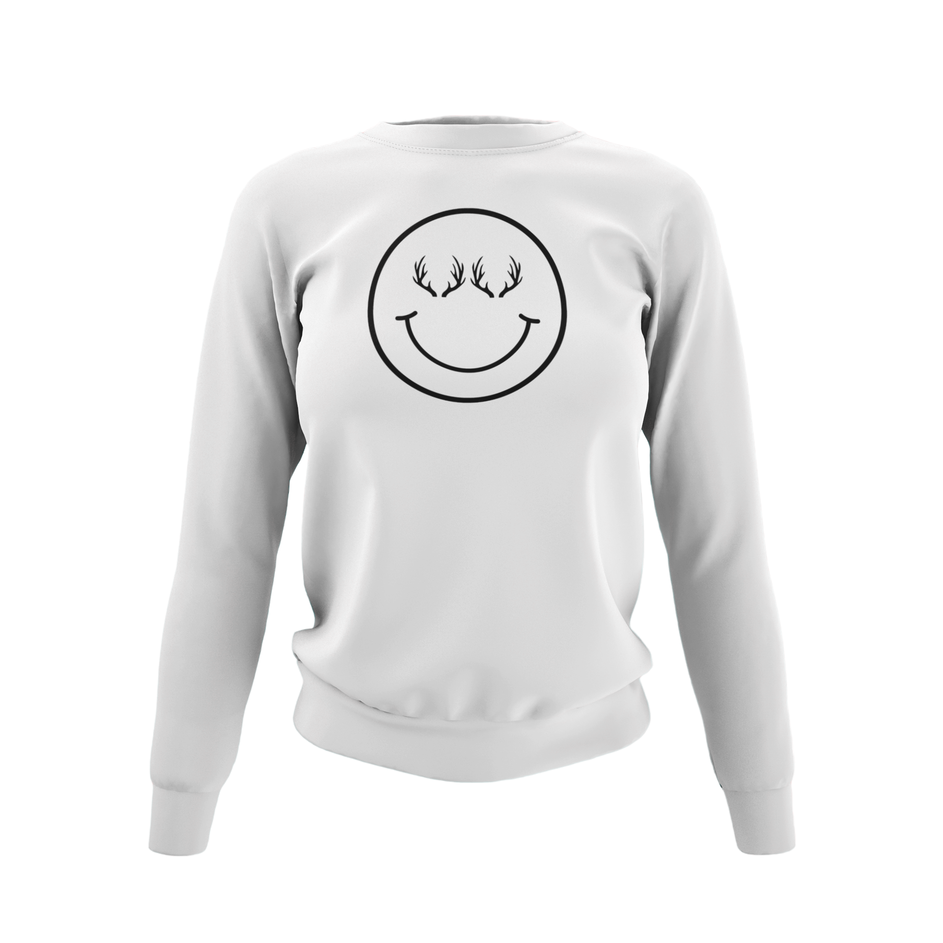 Happy Antlers Crewneck Sweatshirt - White - Showcasing the "Happy Antlers" design